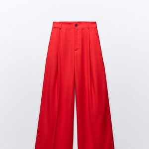 Zara Vibrant Red Flowy Wide-Leg Trousers